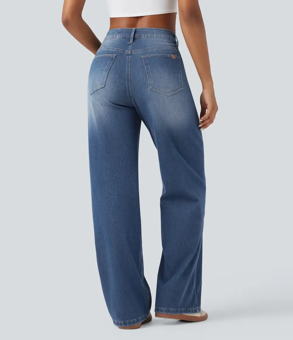 High-Rise Asymmetric Jeans in Tide Blue Denim