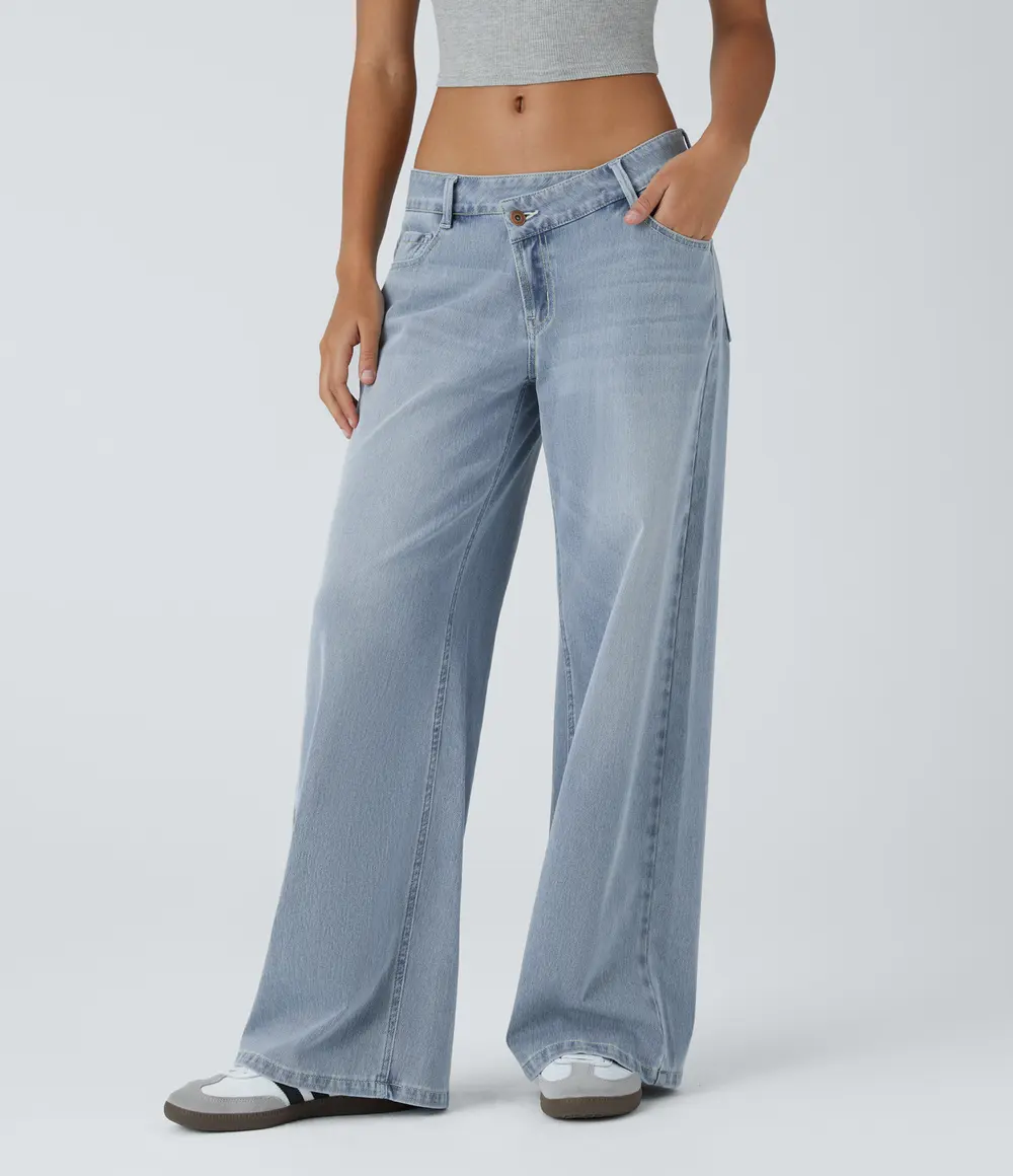 Asymmetric Wide-Leg Jeans in Light Azure Denim