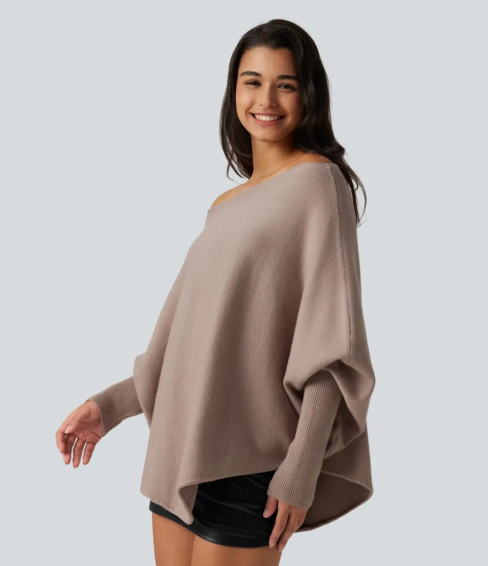 Asymmetric Batwing Jumper in Pear Powder