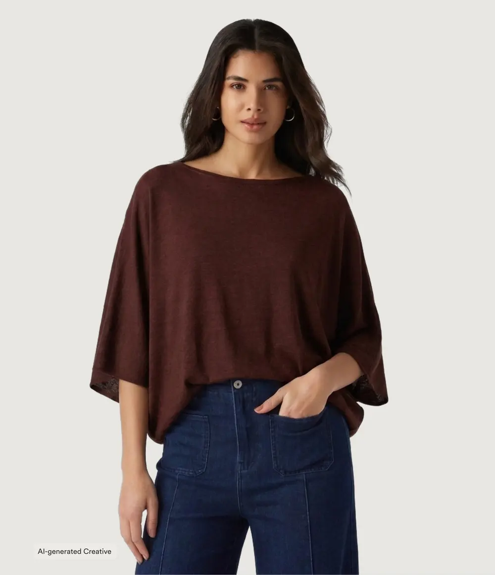 Batwing Sleeve Top in Brown
