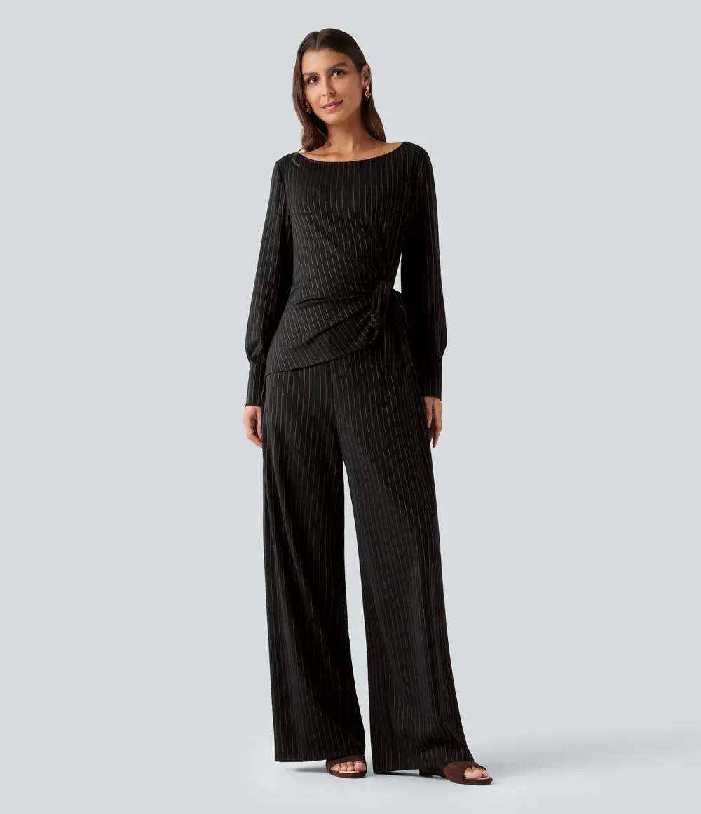 Striped Work Jumpsuit in Black Brown Black Pinstripe