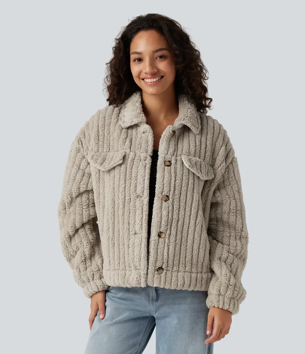 Button-Up Sherpa Jacket in Silver Lining