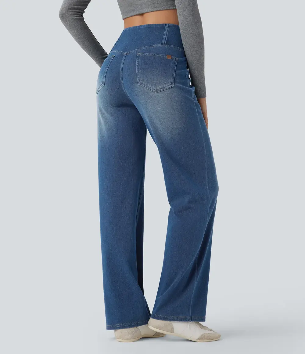 Crossover Straight-Leg Jeans in Tide Blue Denim