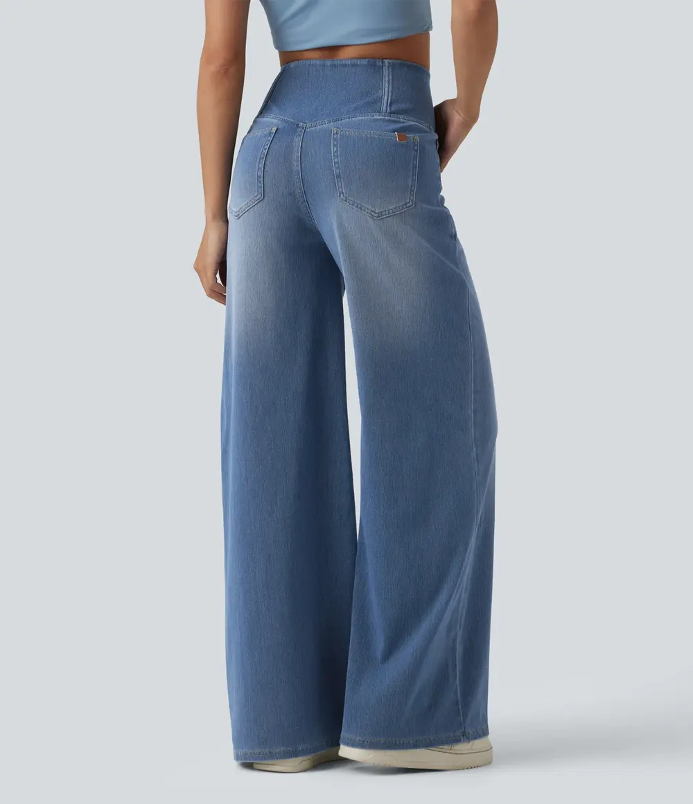 Crossover Wide-Leg Jeans in Blue Jasper Denim