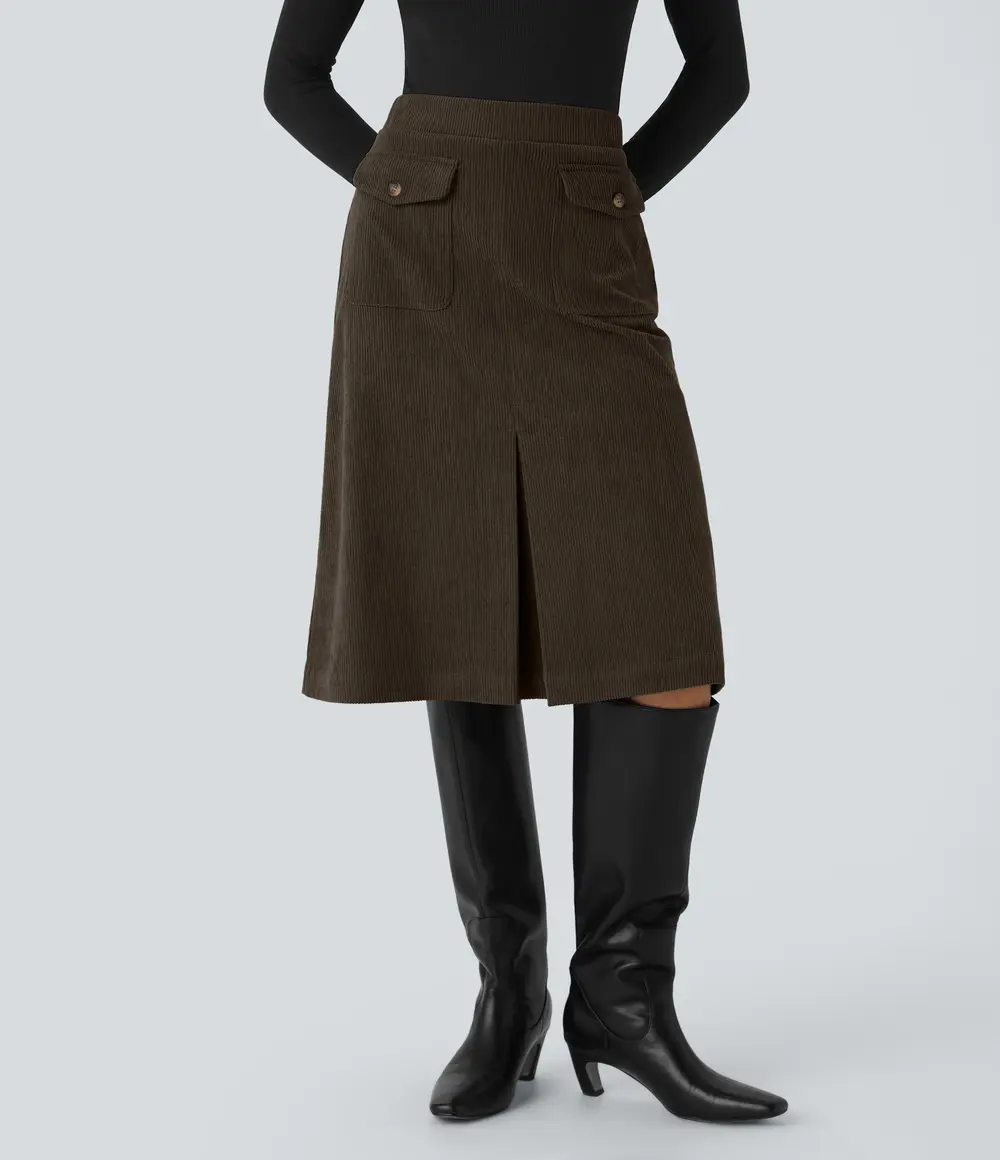 Corduroy Midi Skirt in Demitasse