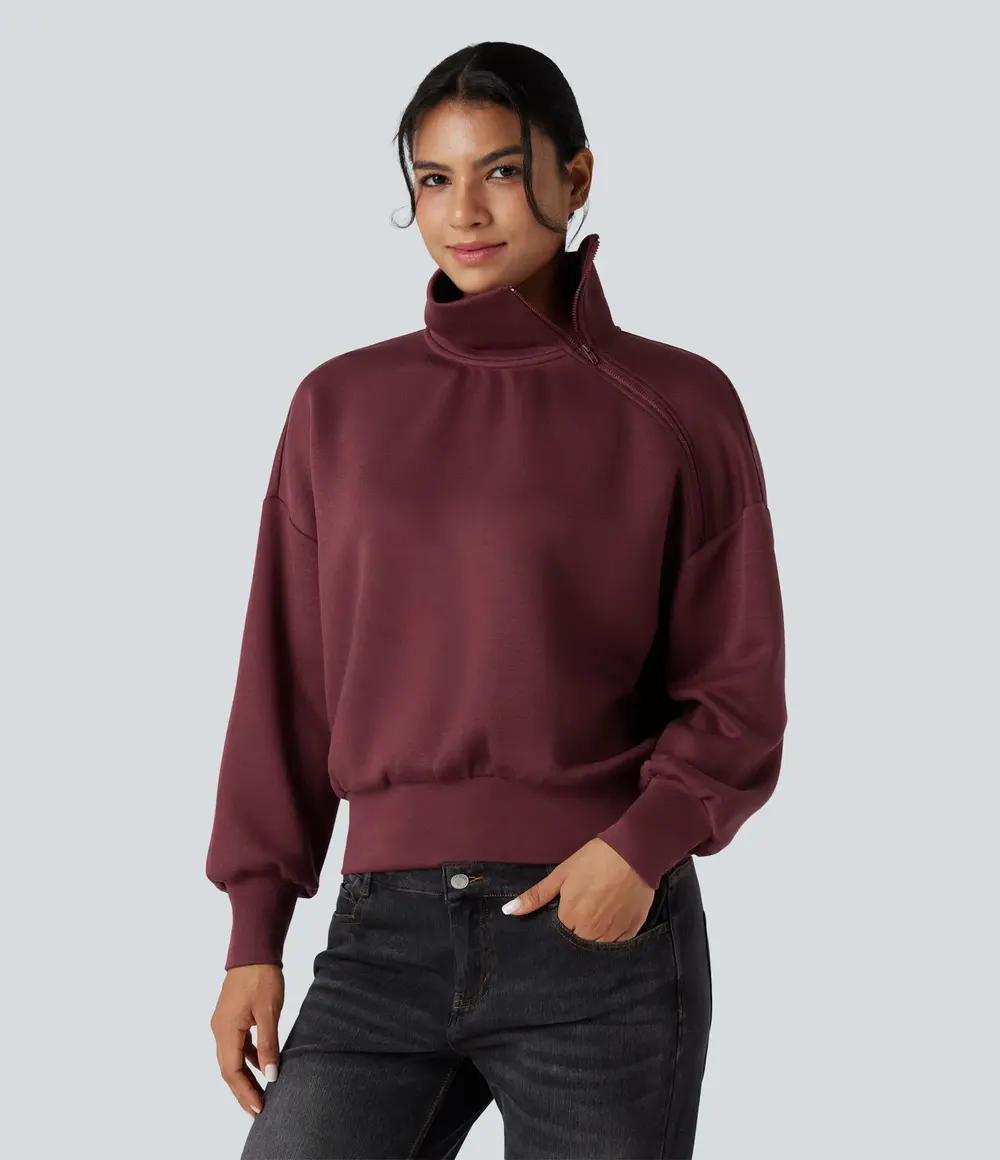 Half-Zip Sweatshirt in Oxblood Red