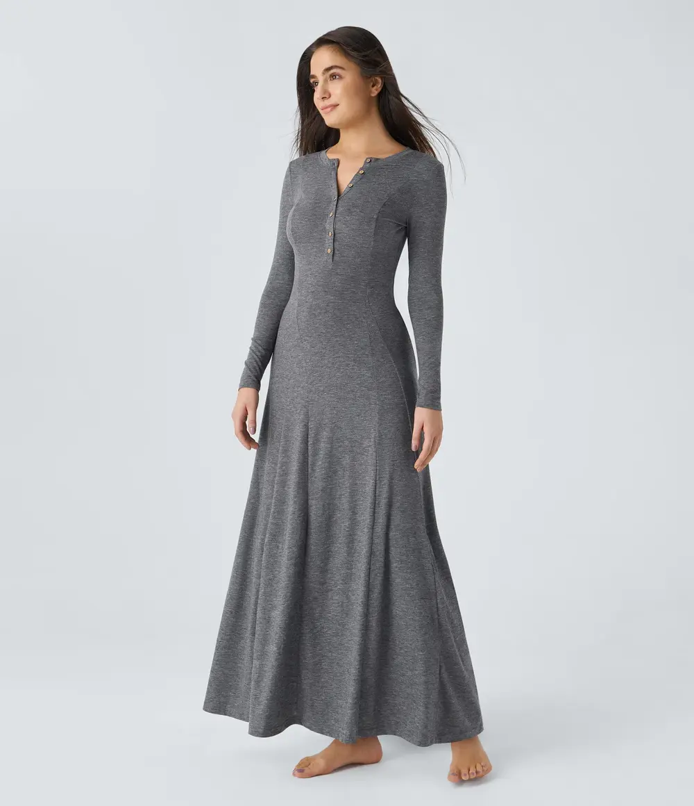 Henley Maxi Dress in Darl Grey Floral Yarn