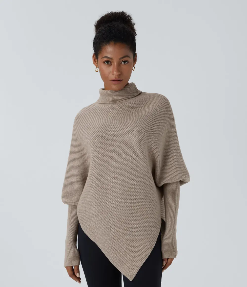 High Neck Asymmetric Jumper in Oatmeal