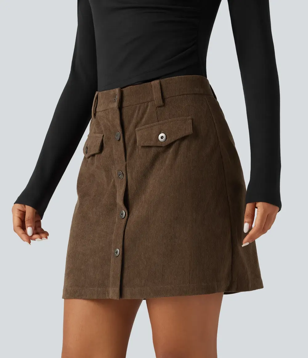 Corduroy A-Line Mini Skirt in Dark Earth