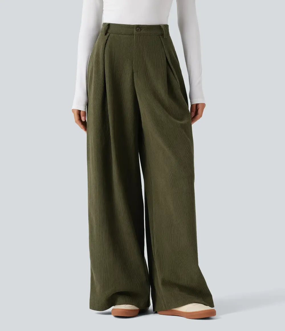 Baggy Corduroy Trousers in Twilight Green