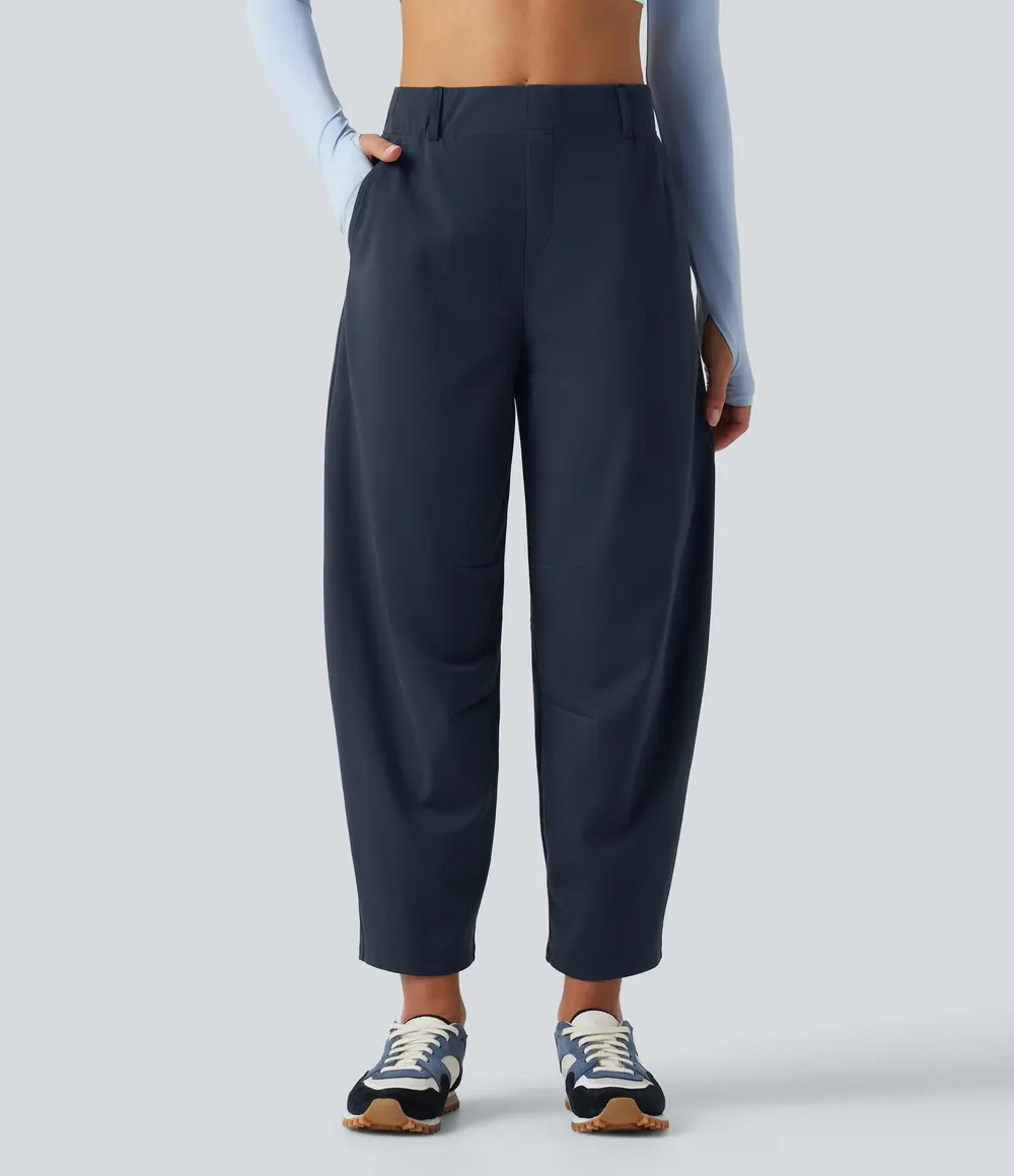 Barrel Leg Dance Trousers in Midnight Blue