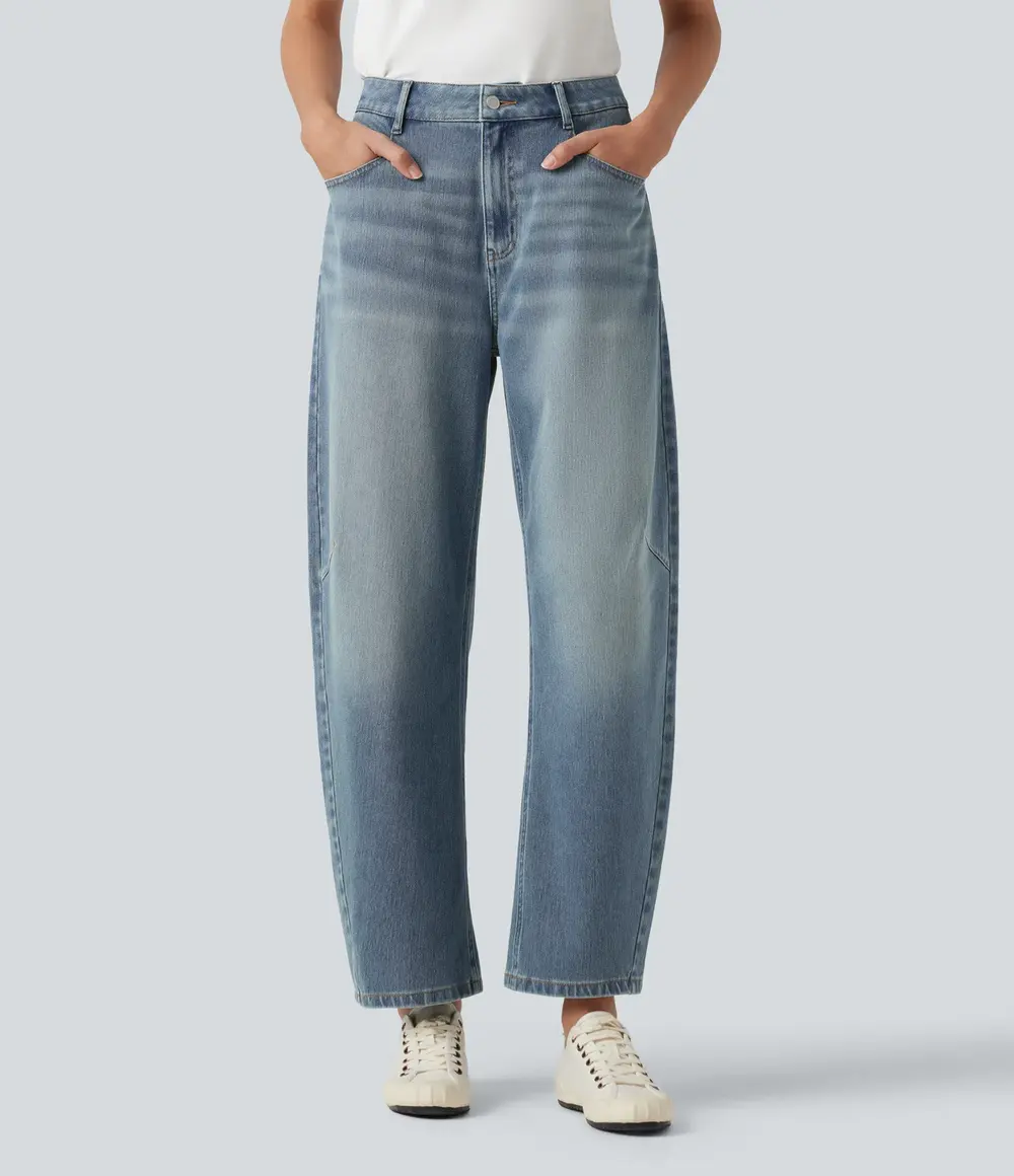 Barrel Leg Jeans in Coronet Blue Denim