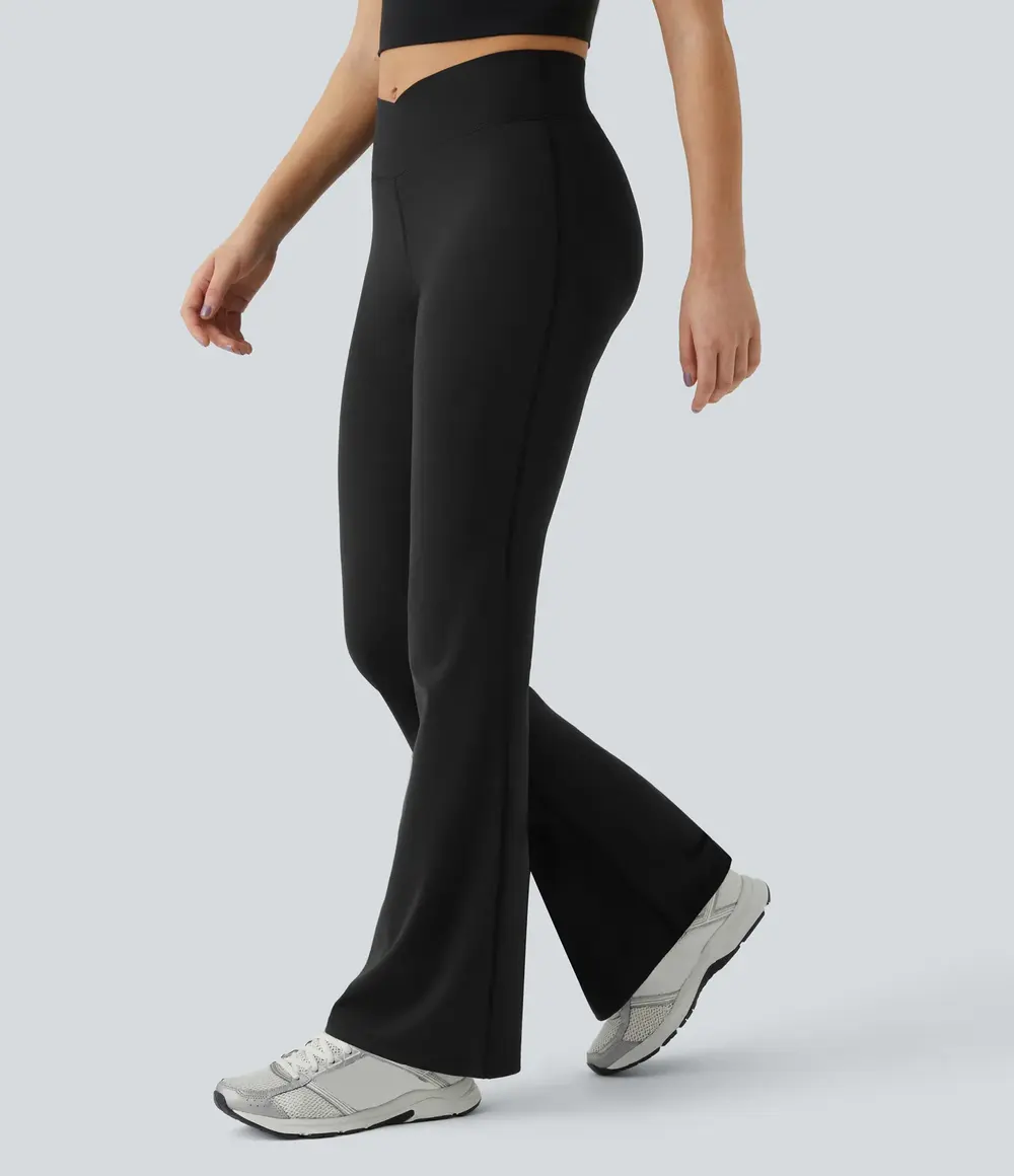 Crossover Flare Leggings in Black