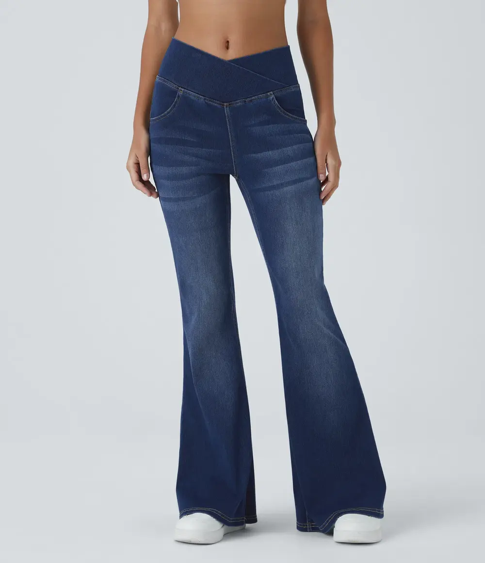 Crossover Flare Jeans in Bright Blue Denim