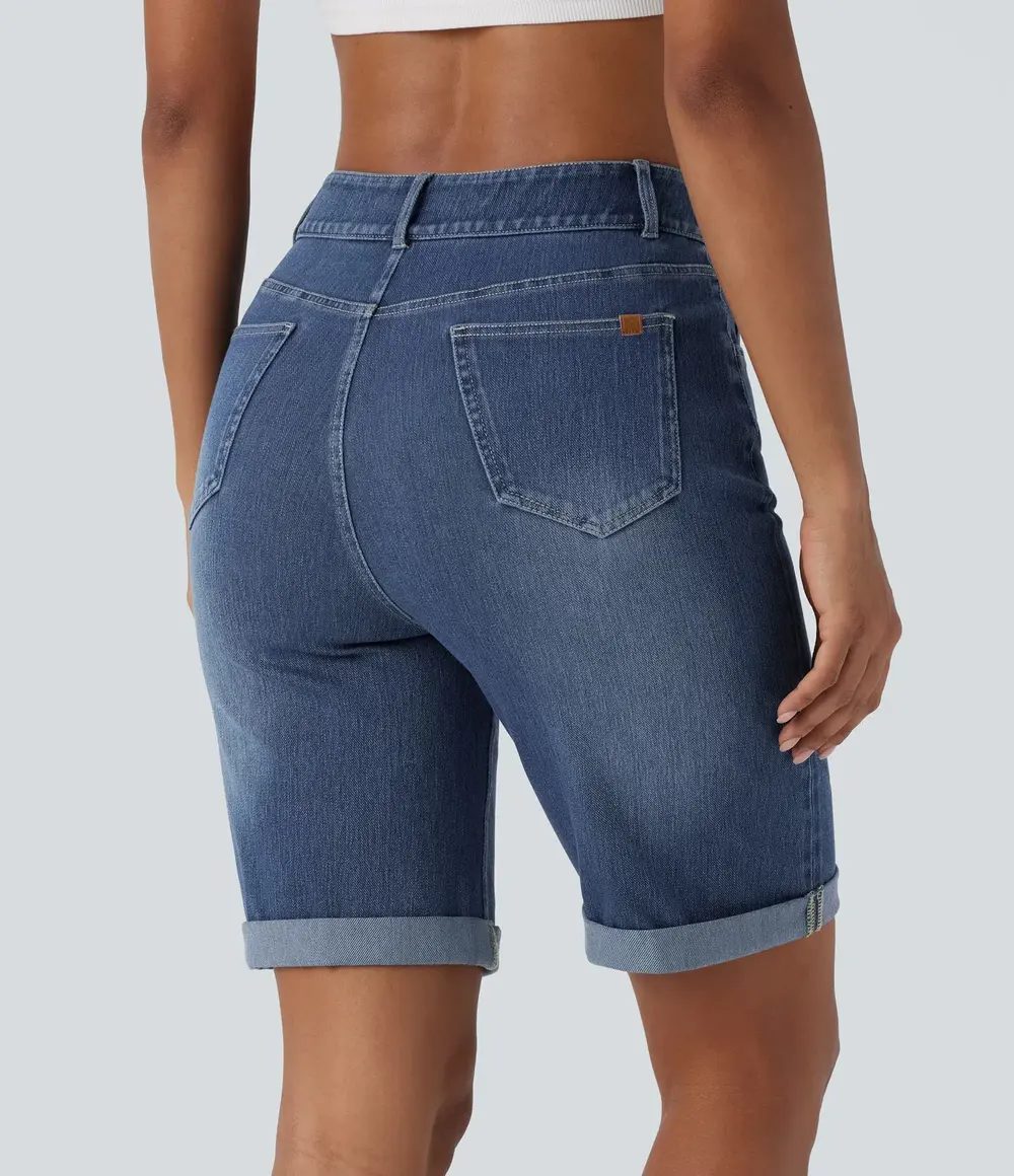 Denim Bermuda Shorts in Paint Blue Denim