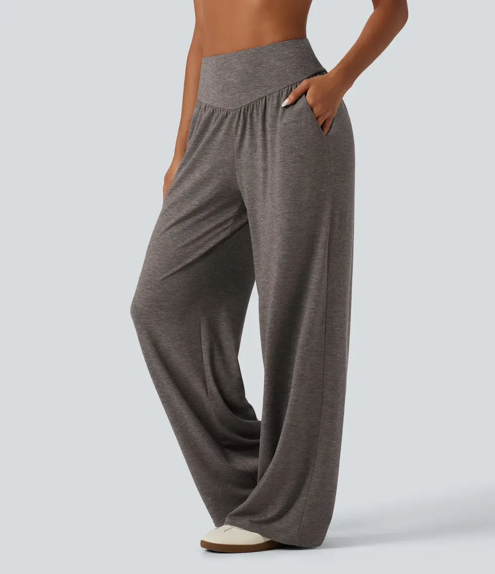 Ruched Baggy Yoga Trousers in Earthwood Brown