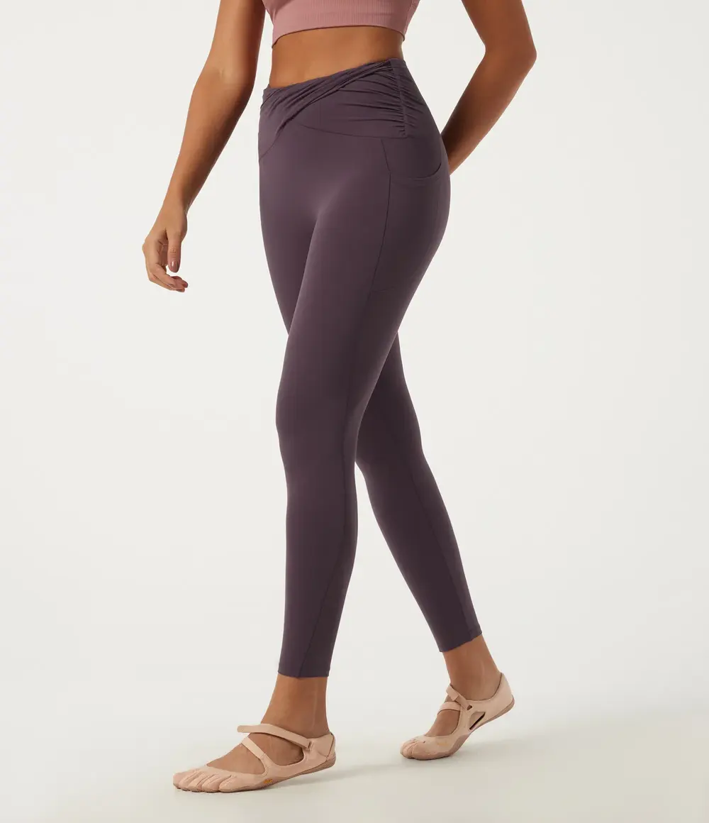 Ruched Yoga Leggings in Dusky Evening Purple