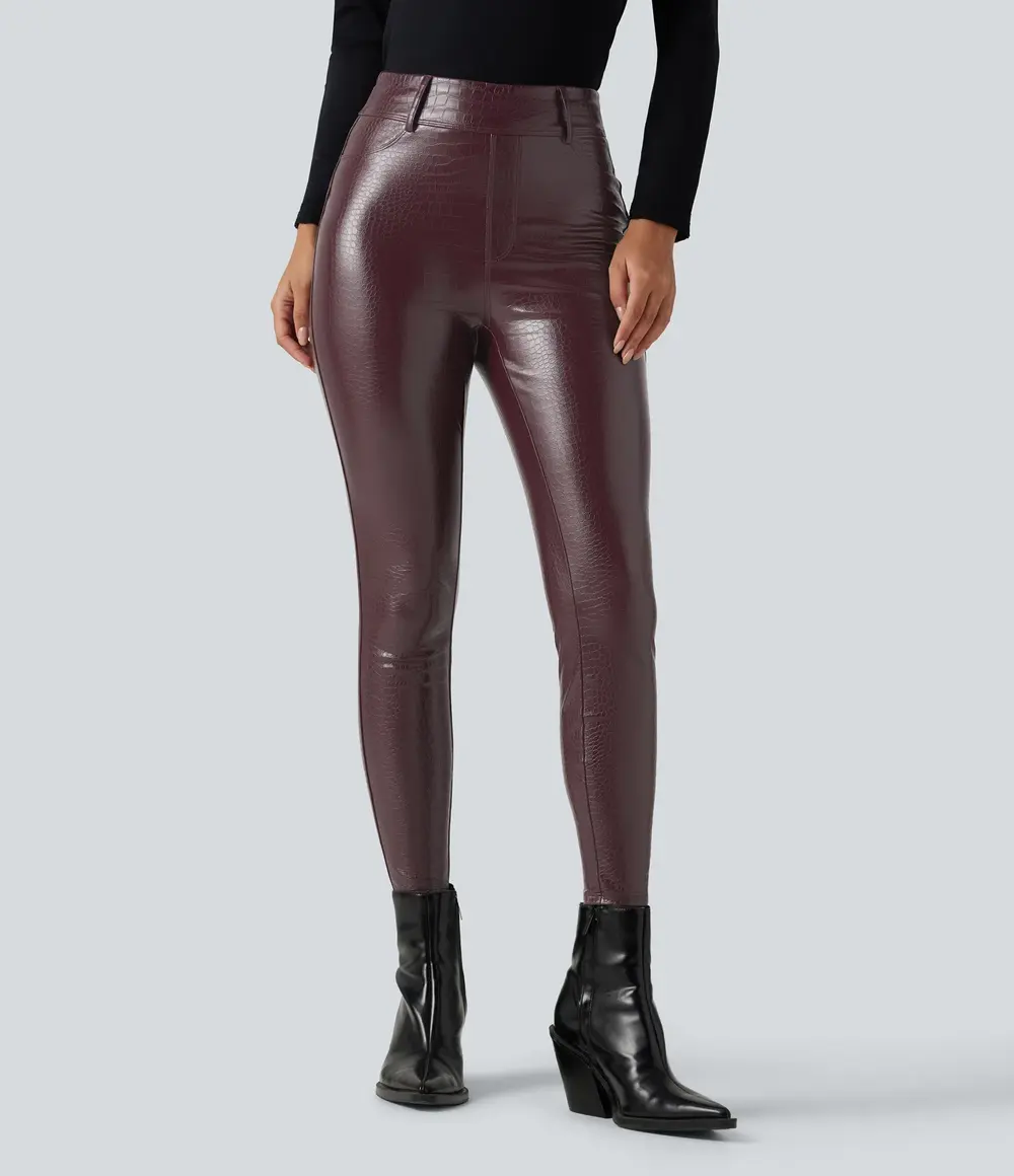 Snakeskin Print Leggings in Pieberry Red