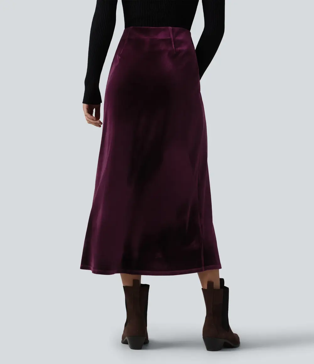 Velvet Midi Skirt in Dusky Purple