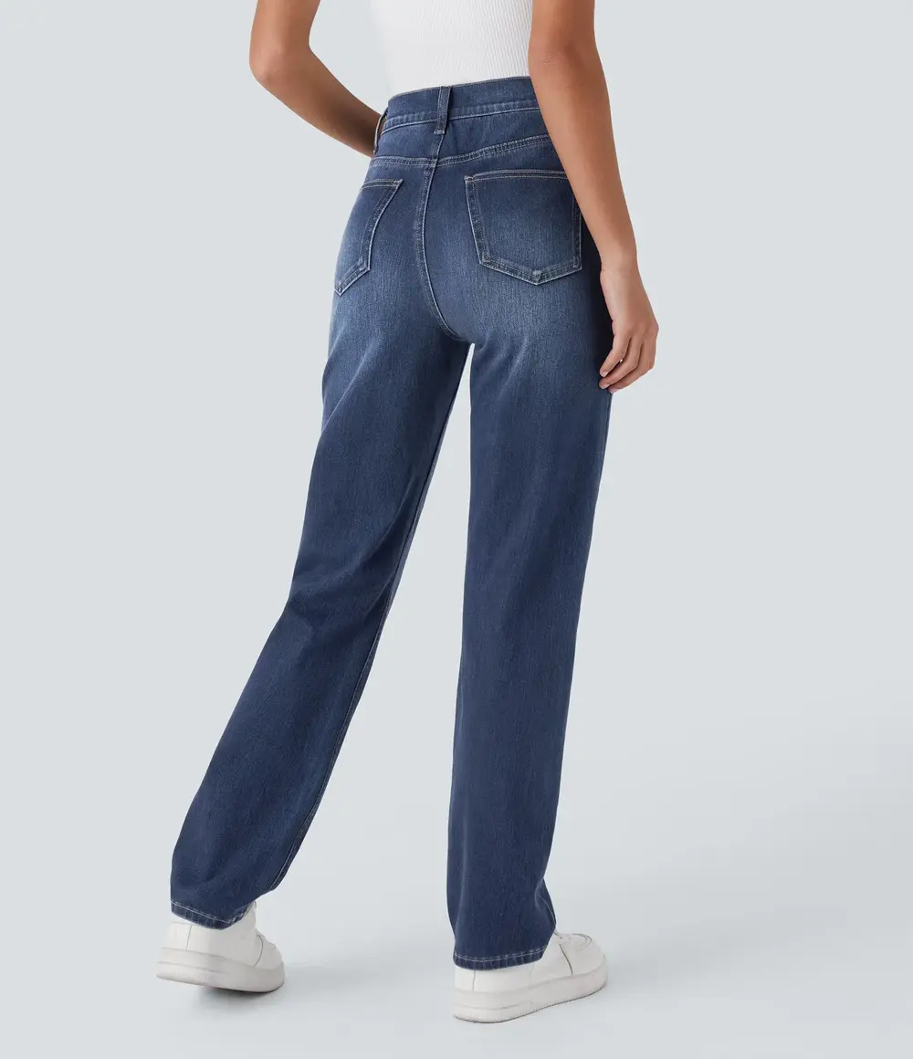 Washed Straight-Leg Jeans in Paint Blue Denim