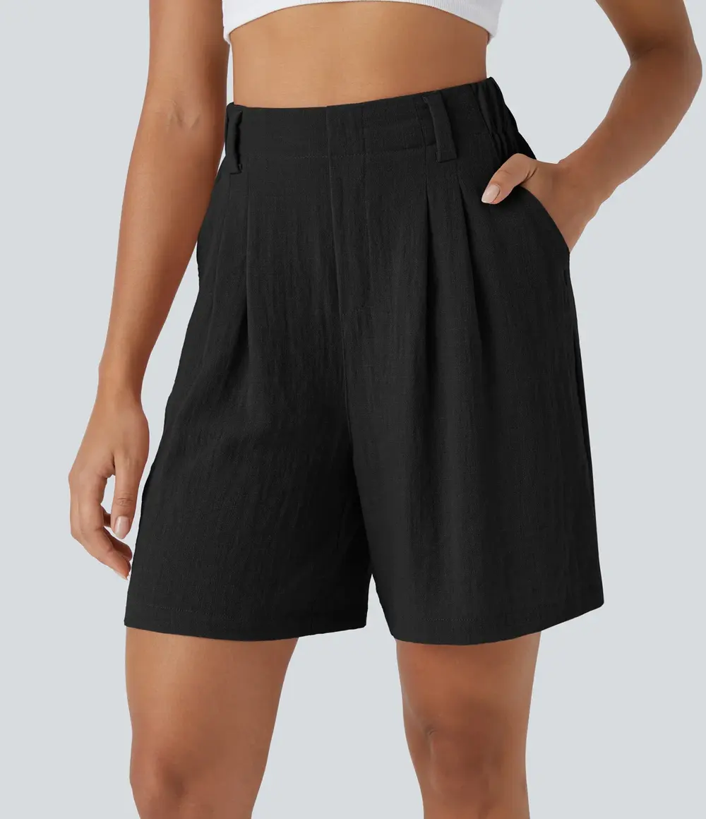 Linen-Feel Bermuda Shorts in Black