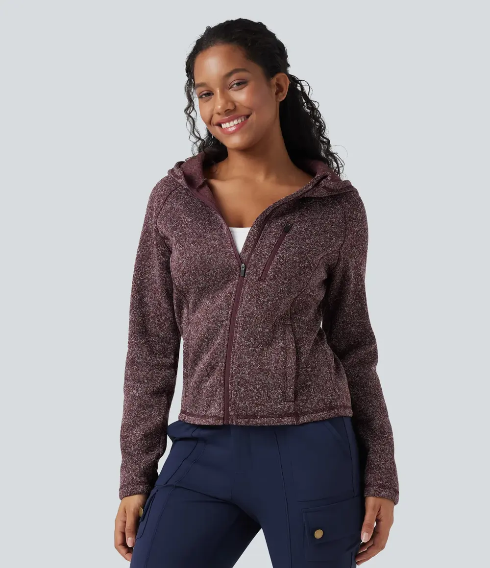 Knitted Fleece Jacket in Maroon Marl
