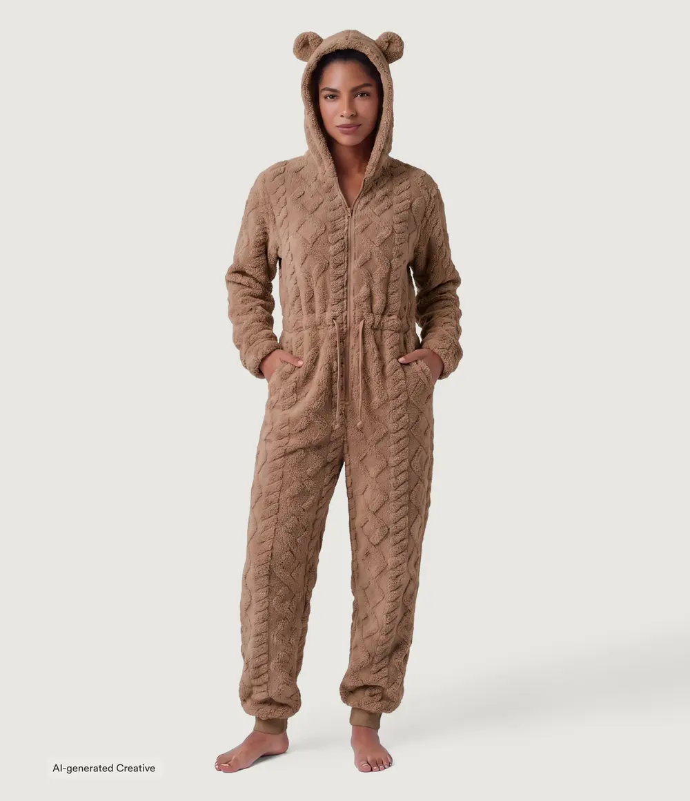 Hooded Lounge Jumpsuit in Coca Mocha