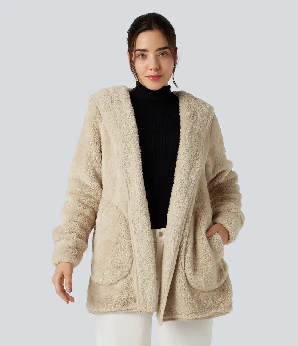 Hooded Teddy Coat in Oyster Grey