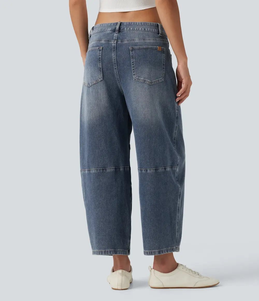 Zip-Pocket Barrel Jeans in Mist Blue Denim