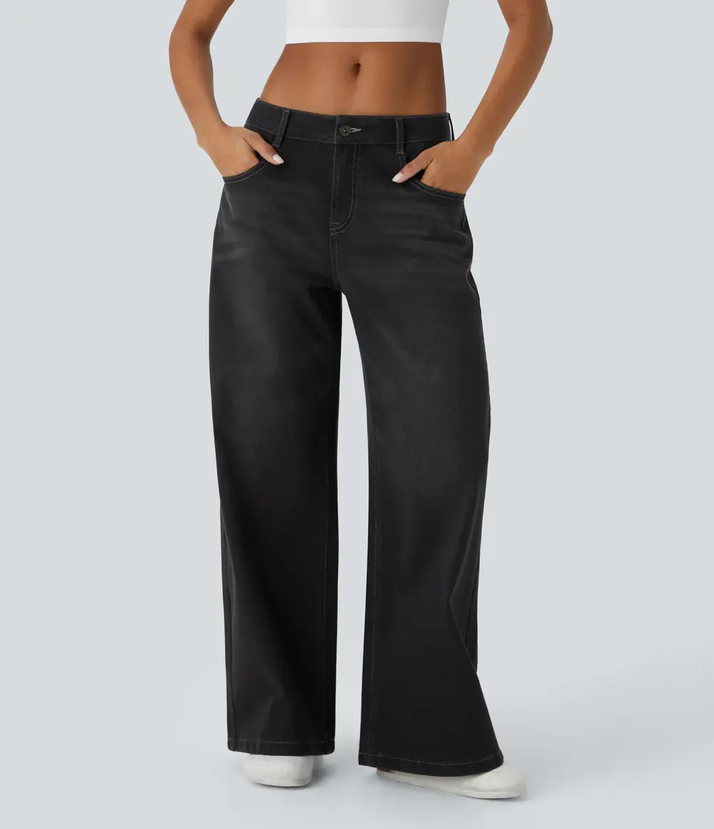 Low-Rise Baggy Jeans in Deep Ink Black Denim