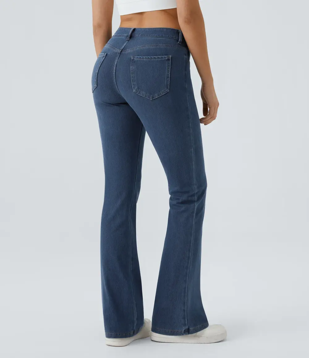 Mid-Rise Bootcut Jeans in Washed Denim Bleached Blue