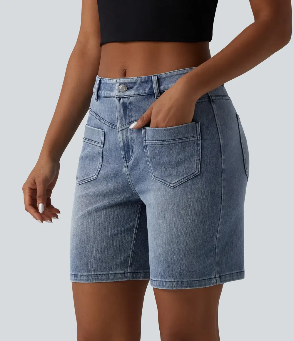 Mid-Rise Denim Shorts in Malibu Blue Denim