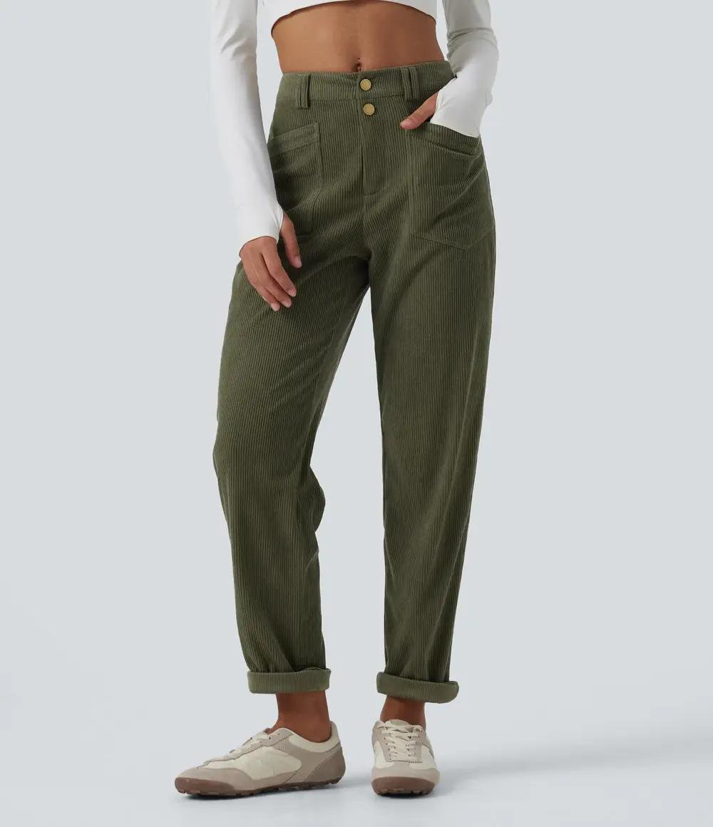 Tapered Corduroy Trousers in Hazel Mist Green