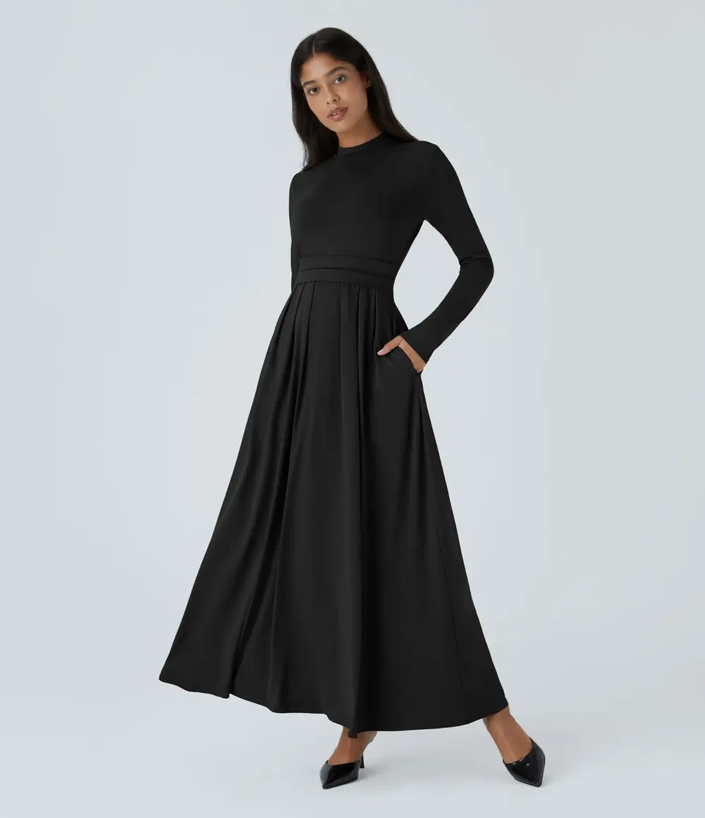 Mock Neck Maxi Dress in Black