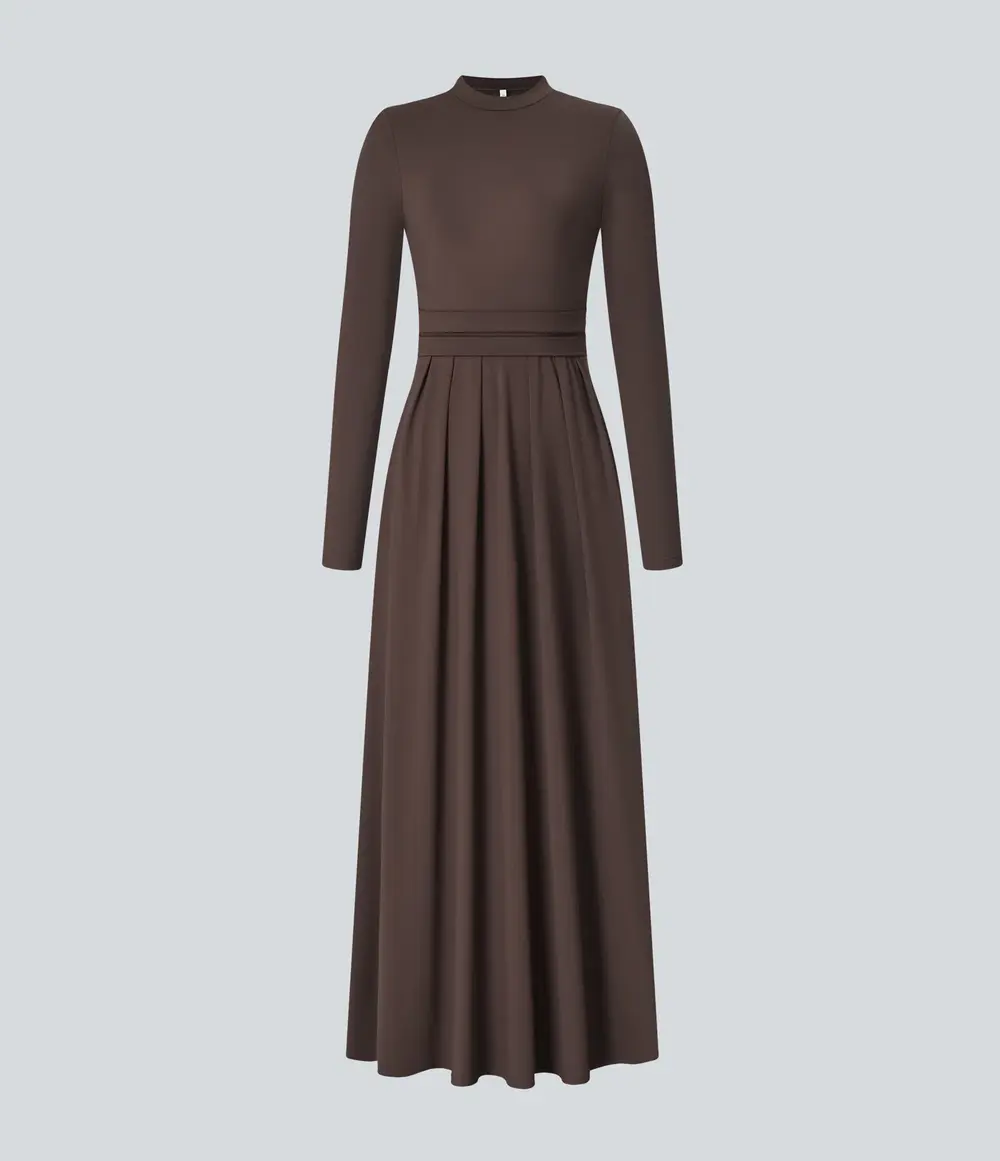 Mock Neck Maxi Dress in Chestnut