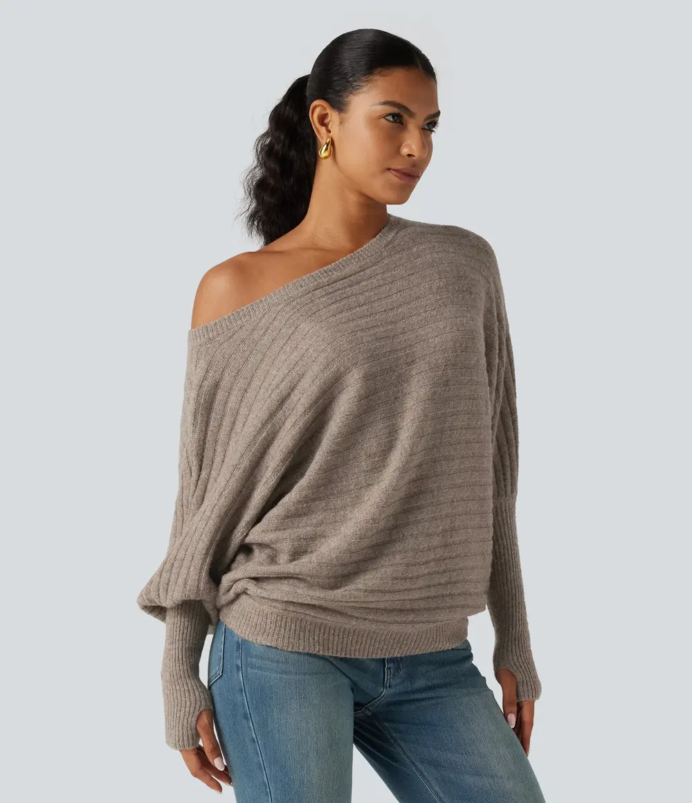 Wool-Blend Batwing Jumper in Khaki Floral Yarn