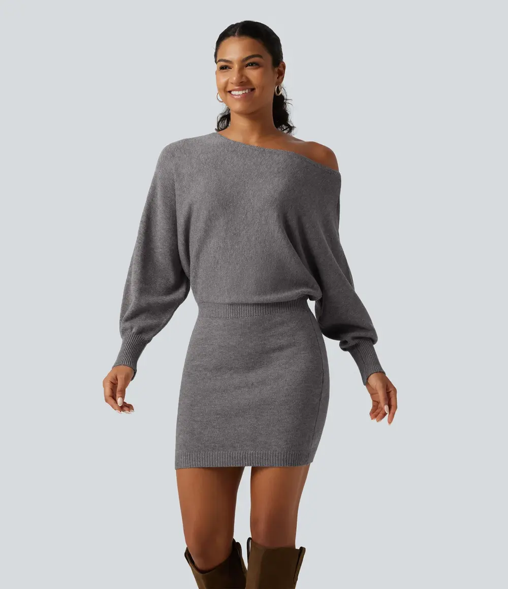 One Shoulder Jumper Dress in Storm Front