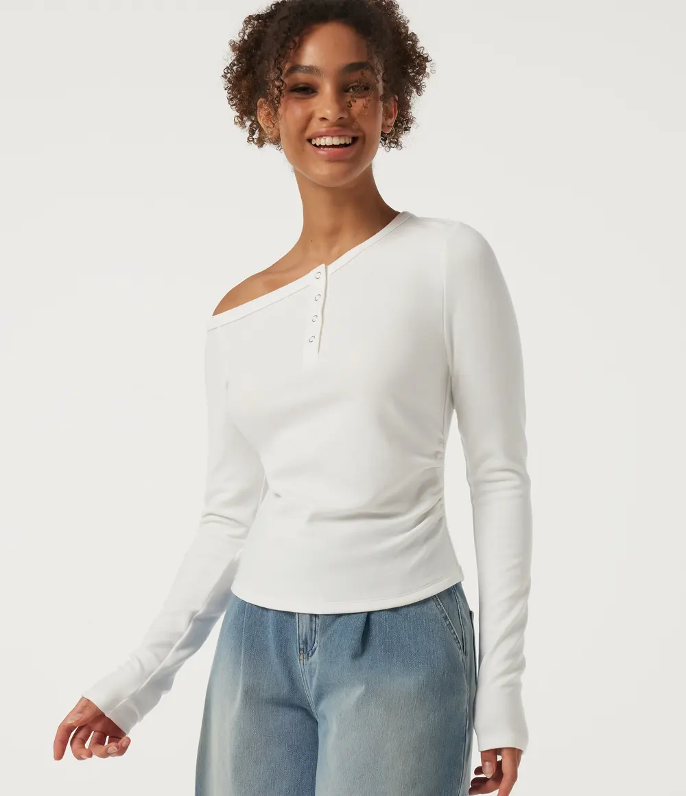 One Shoulder Ruched Top in White