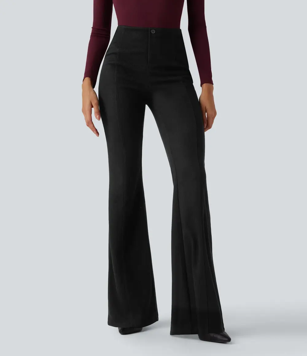 Ribbed Flare Trousers in Black