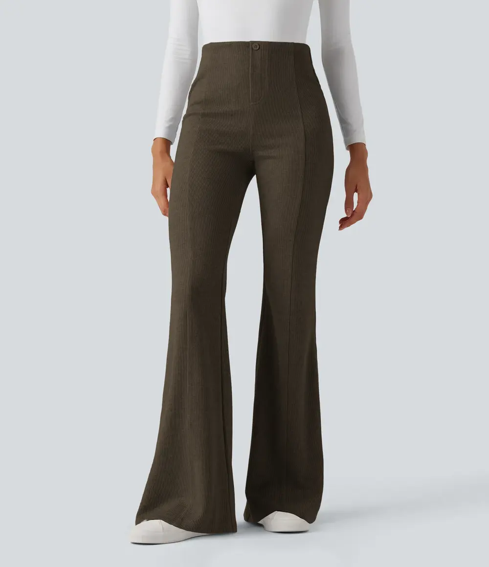 Ribbed Flare Trousers in Chestnut