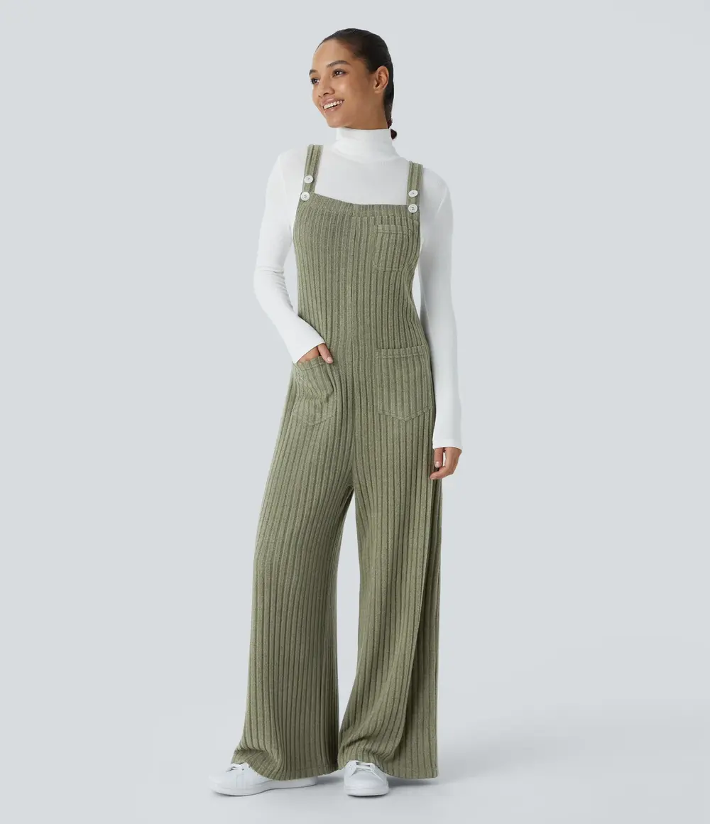 Ribbed Knit Dungarees in Moss Green Floral Velvet