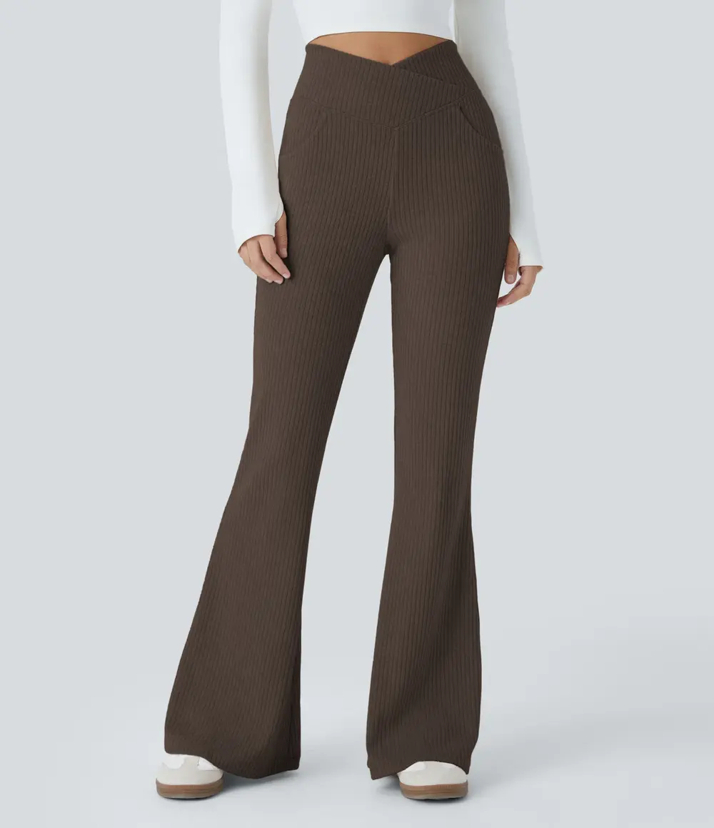 Crossover Ribbed Flares in Chocolate Martini