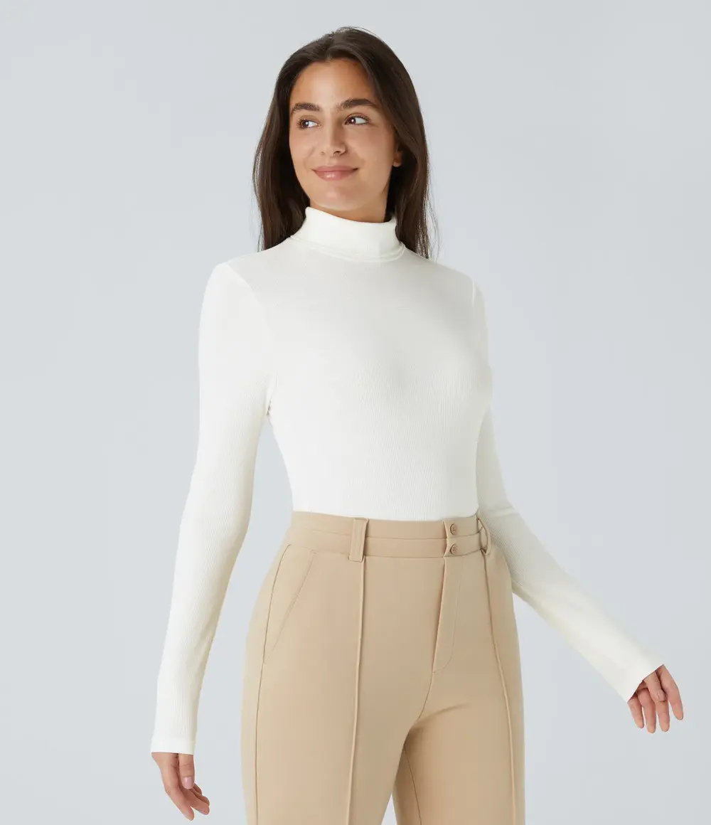 Ribbed High Neck Bodysuit in White