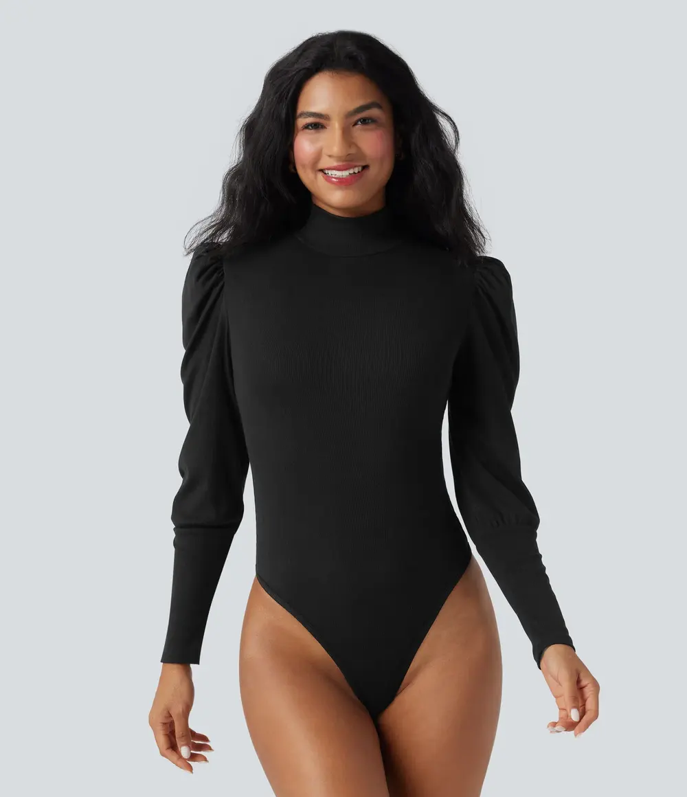 Puff Sleeve Bodysuit in Black
