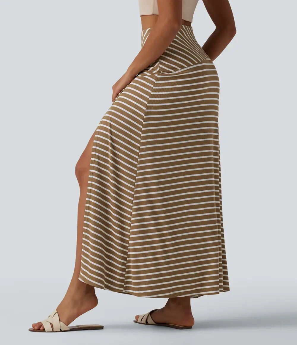 Ribbed Stripe Maxi Skirt in Birch Stripe
