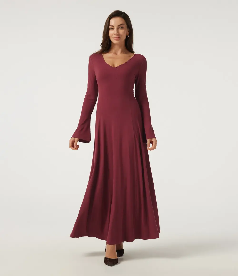 Flounce Maxi Dress in Ruby Wine