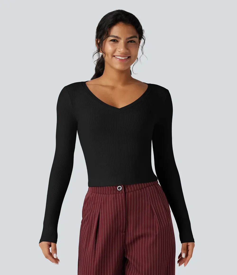 Ribbed Cropped T-Shirt in Black