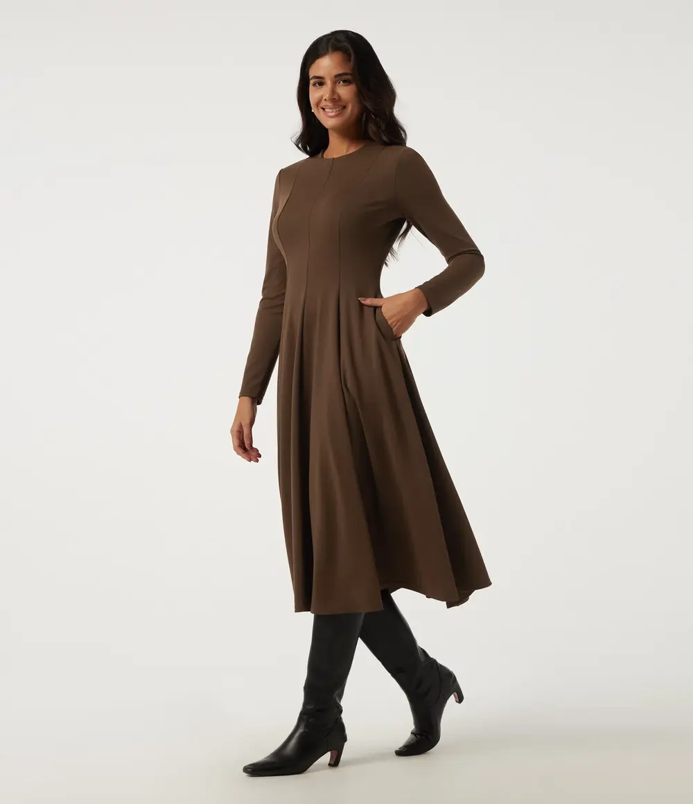 A-Line Midi Party Dress in Cocoa