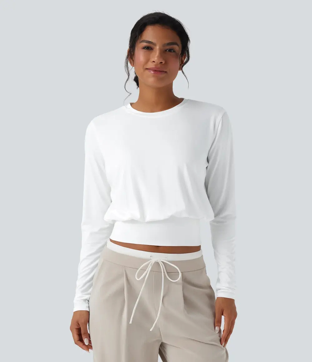 Long Sleeve Work Top in White