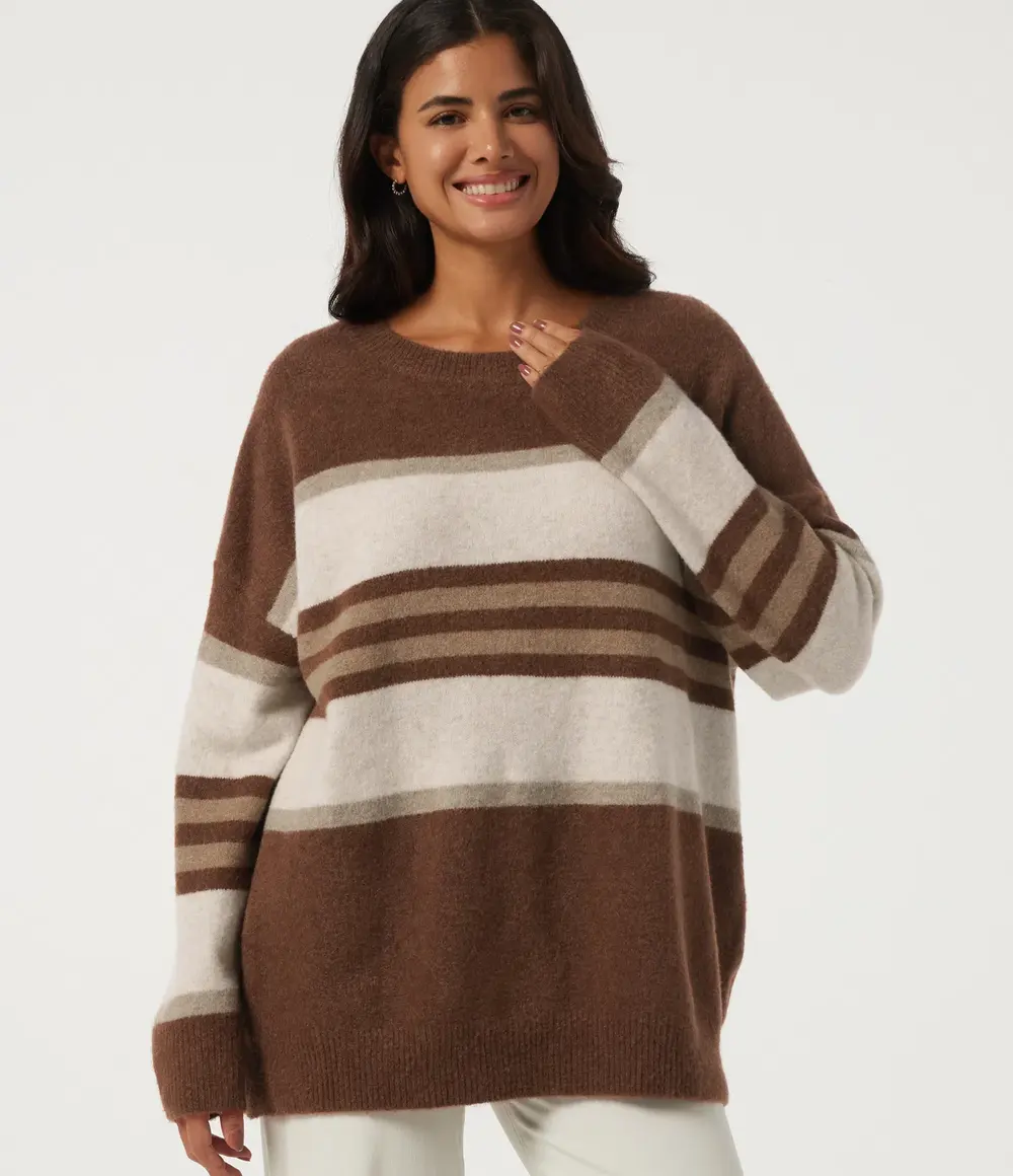 Oversized Striped Jumper in Chestnut Cream Stripe